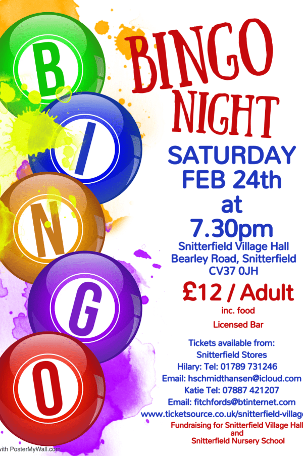Bingo Night at Snitterfield Village Hall event tickets from TicketSource