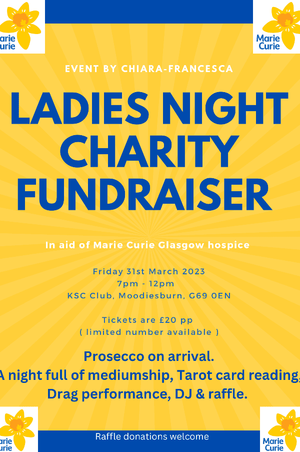 Ladies Night Charity Fundraiser for Marie Curie Hospice Glasgow at Knights Of St Columba event