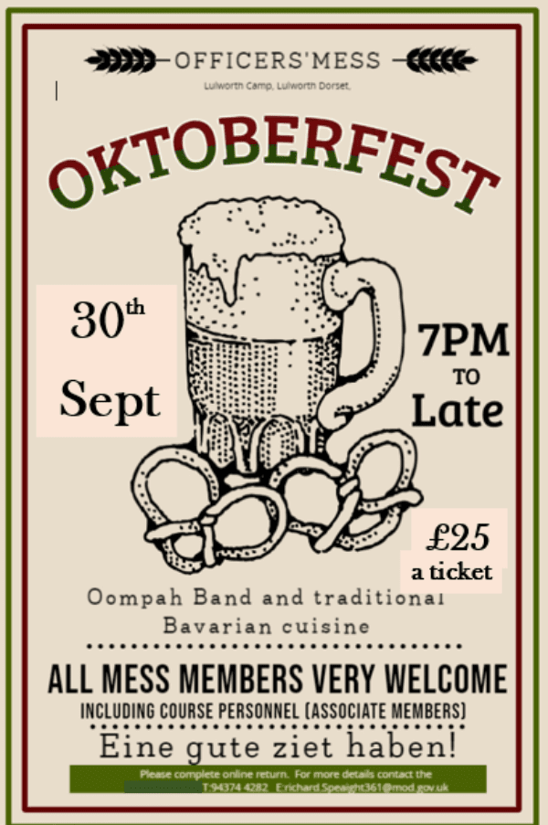 Bovington and Lulworth Officers' Mess - Oktoberfest 23 at Lulworth ...